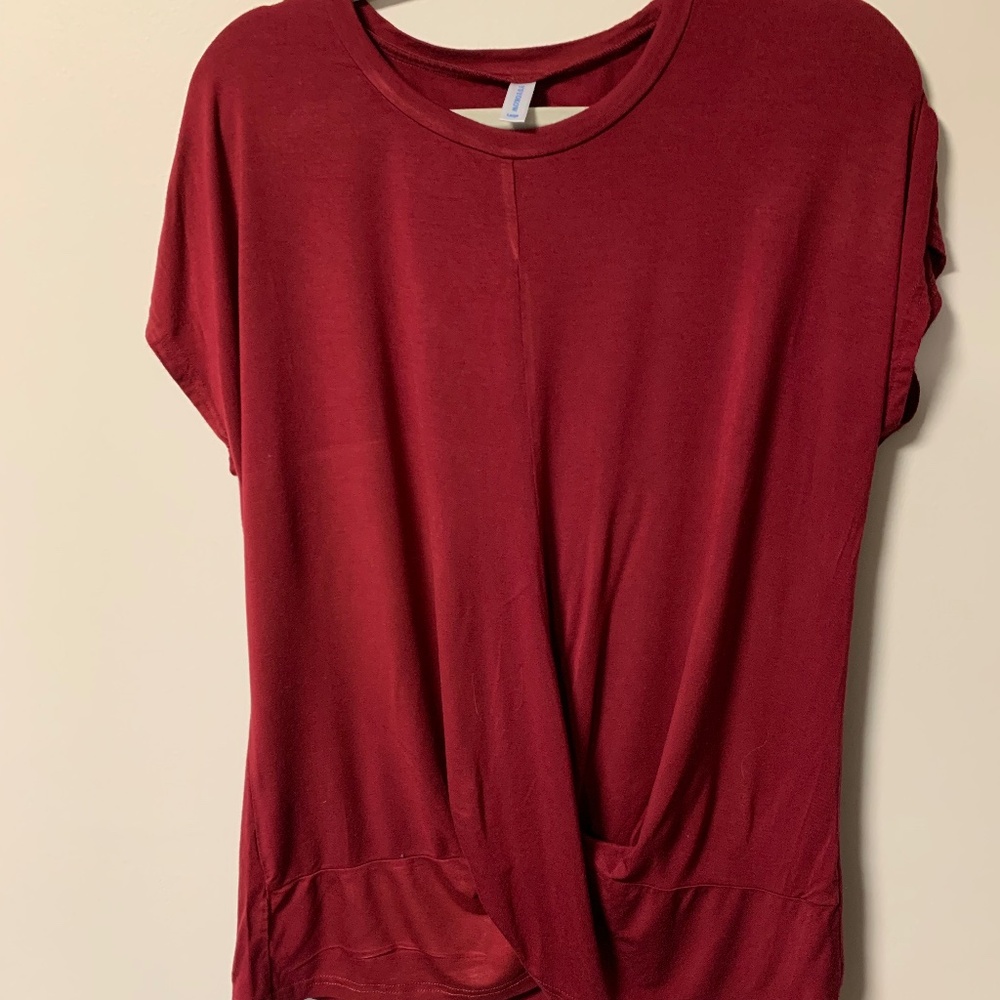 YSYOKOW Womens Short Sleeve  Loose Tunic Front Twist Top - L